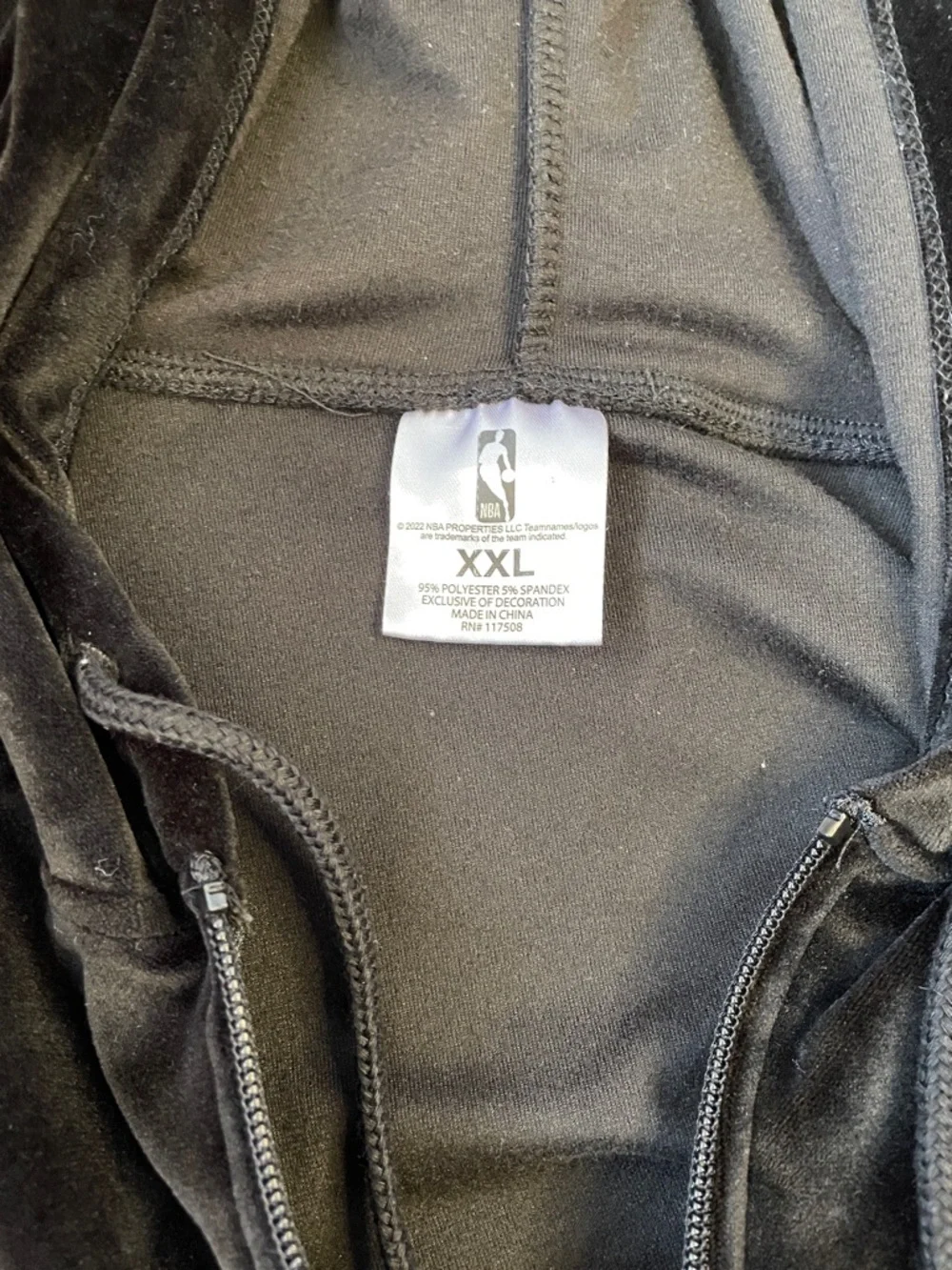 NBA Black Velour Zip Hoodie and Pants Set.  Sweatshirt is size XXL.  Pants are L - Picture 4 of 5